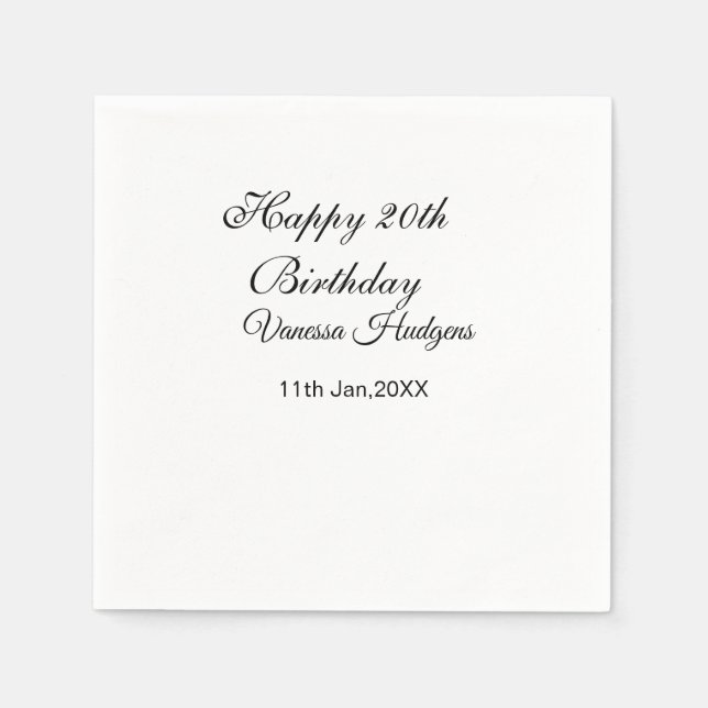Happy 20th birthday name date simple minimal  napkins (Front)