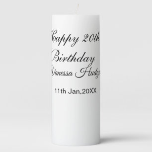 Happy 20th birthday name date simple minimal  pillar candle