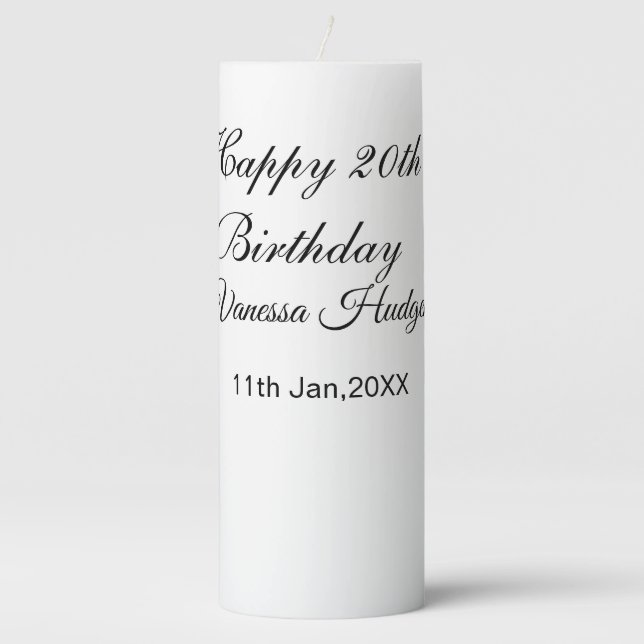 Happy 20th birthday name date simple minimal  pillar candle (Front)