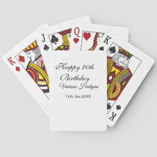 Happy 20th birthday name date simple minimal poker cards