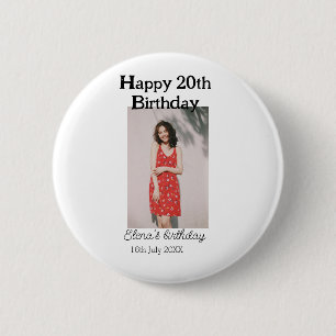 Happy 20th birthday photo modern simple minimal  button