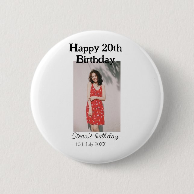 Happy 20th birthday photo modern simple minimal  button (Front)