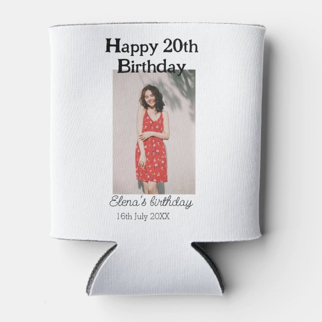 Happy 20th birthday photo modern simple minimal  can cooler (Front)