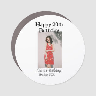 Happy 20th birthday photo modern simple minimal car magnet