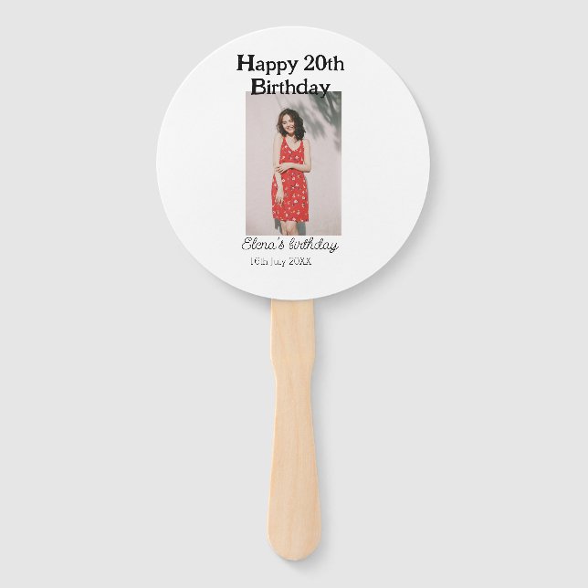 Happy 20th birthday photo modern simple minimal  hand fan (Front)