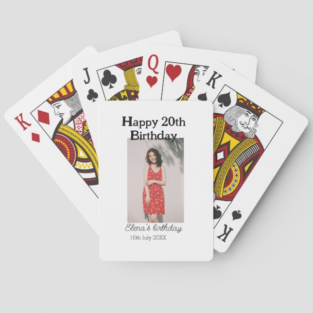 Happy 20th birthday photo modern simple minimal  poker cards (Back)