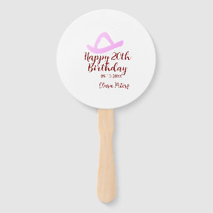Happy 20th birthday pink cowboy girl name date sim hand fan