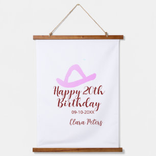 Happy 20th birthday pink cowboy girl name date sim hanging tapestry