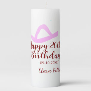 Happy 20th birthday pink cowboy girl name date sim pillar candle