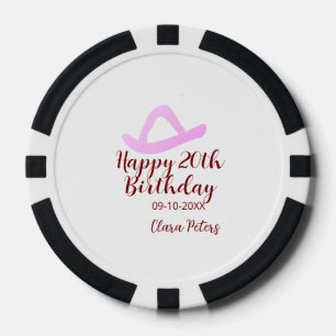 Happy 20th birthday pink cowboy girl name date sim poker chips