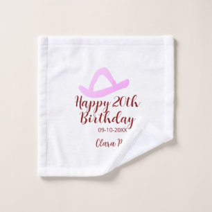 Happy 20th birthday pink cowboy girl name date sim wash cloth