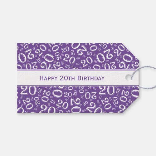 Happy 20th Birthday Purple Random Number Pattern Gift Tags