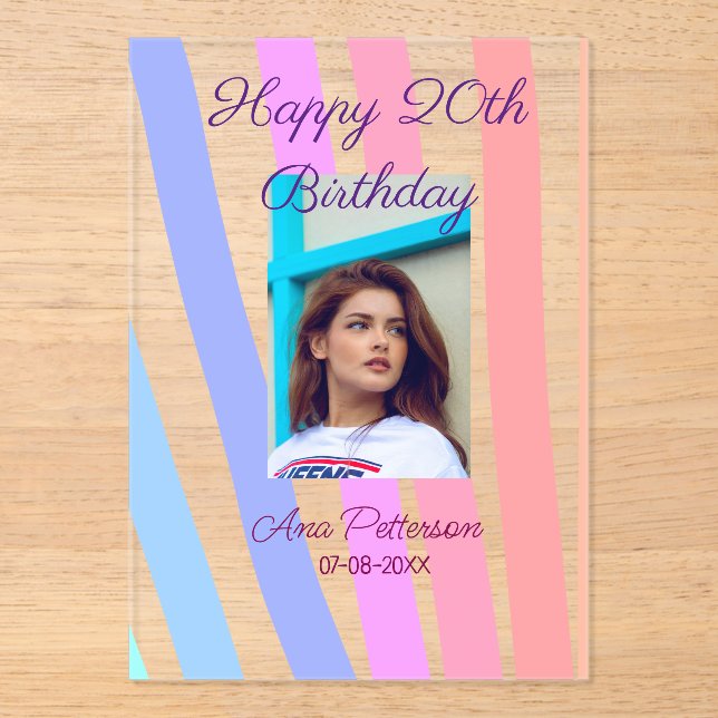 Happy 20th Birthday rainbow rustic boho lines phot Acrylic Invitations (Front)