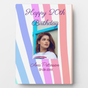 Happy 20th Birthday rainbow rustic boho lines phot Plaque