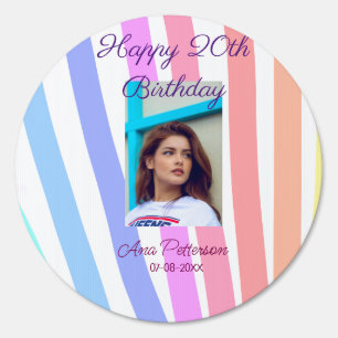 Happy 20th Birthday rainbow rustic boho lines phot Sign