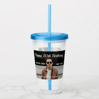 Happy 20th birthday simple photo add name date mod acrylic tumbler
