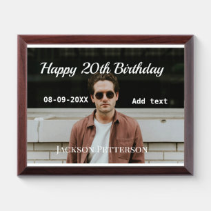 Happy 20th birthday simple photo add name date mod award plaque