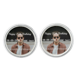 Happy 20th birthday simple photo add name date mod cufflinks