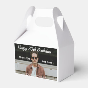 Happy 20th birthday simple photo add name date mod favor boxes