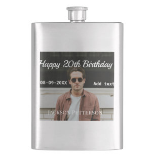 Happy 20th birthday simple photo add name date mod flask