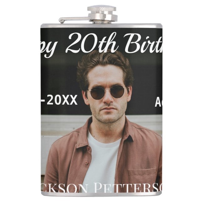 Happy 20th birthday simple photo add name date mod flask (Front)