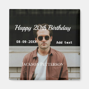 Happy 20th birthday simple photo add name date mod magnet