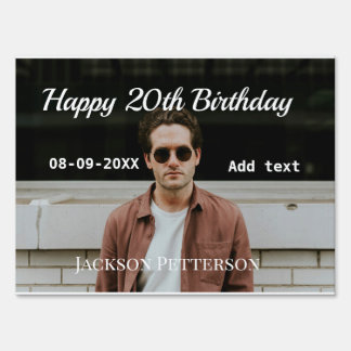 Happy 20th birthday simple photo add name date mod sign