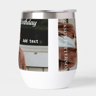 Happy 20th birthday simple photo add name date mod thermal wine tumbler