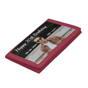 Happy 20th birthday simple photo add name date mod tri-fold wallet