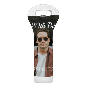 Happy 20th birthday simple photo add name date mod wine bag