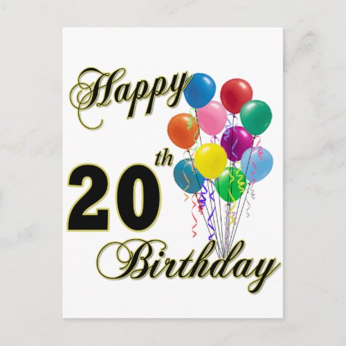 Happy 20th Birthday with Balloons Postcard