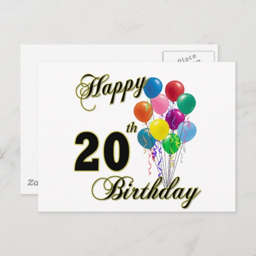 Happy 20th Birthday with Balloons Postcard | Zazzle