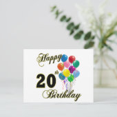 Happy 20th Birthday with Balloons Postcard | Zazzle