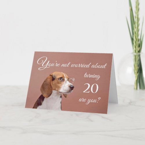Happy 20th birthday worried beagle card