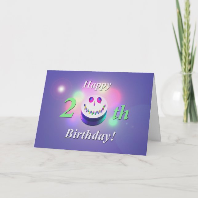 Happy 20th Smiling Birthday Cake Card (Front)