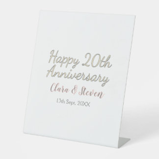 HAPPY 20TH WEDDING ANNIVERSARY NAME PINK GRAY PAST PEDESTAL SIGN