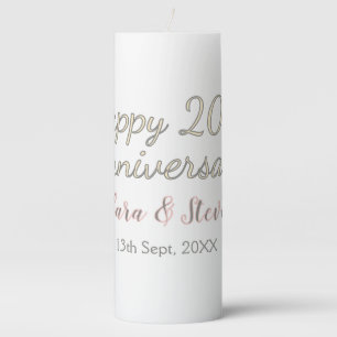 HAPPY 20TH WEDDING ANNIVERSARY NAME PINK GRAY PAST PILLAR CANDLE