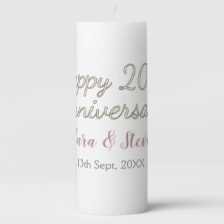 HAPPY 20TH WEDDING ANNIVERSARY NAME PINK GRAY PAST PILLAR CANDLE
