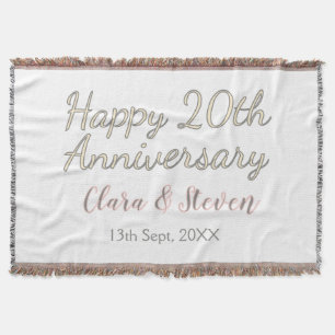 HAPPY 20TH WEDDING ANNIVERSARY NAME PINK GRAY PAST THROW BLANKET