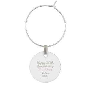 HAPPY 20TH WEDDING ANNIVERSARY NAME PINK GRAY PAST WINE CHARM