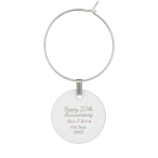 HAPPY 20TH WEDDING ANNIVERSARY NAME PINK GRAY PAST WINE CHARM