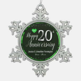 Happy 20th Wedding Anniversary Snowflake Pewter Christmas Ornament