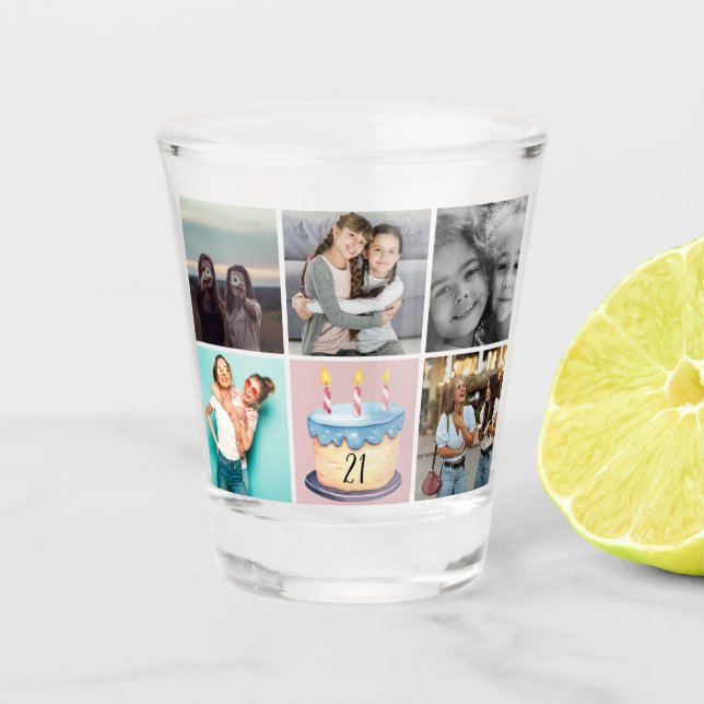 Happy 21 birthday Best friends party 5 photos Shot Glass (Front)
