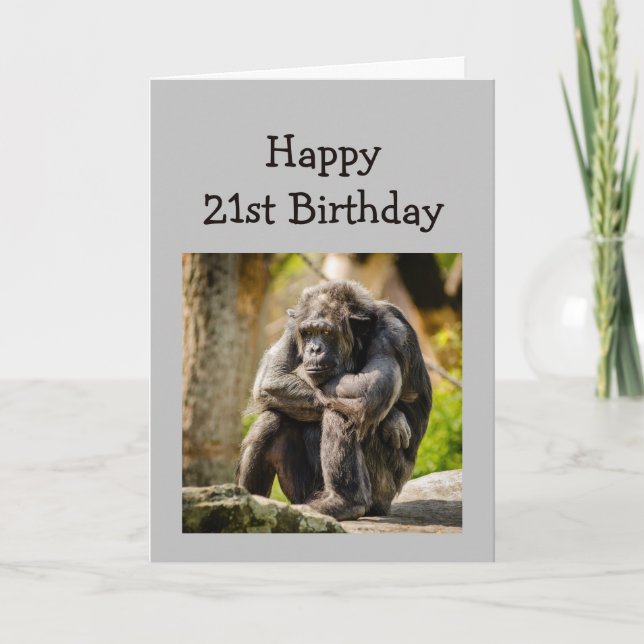 Happy 21 Birthday Over the Hill Funny Sad Gorilla Card (Front)