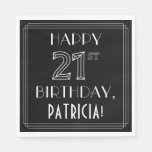 [ Thumbnail: Happy 21st Birthday; Art Deco Style; Custom Name Napkins ]