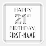 [ Thumbnail: Happy 21st Birthday, Art Deco Style, Custom Name Sticker ]