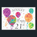 Happy 21st Birthday Balloons Sign<br><div class="desc">Happy 21st Birthday Balloons Sign for your party.</div>