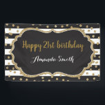 Happy 21st Birthday Banner. Gold Glitter Confetti Banner<br><div class="desc">Happy 21st Birthday Banner for women or man. Black and Gold Birthday Party Banner. Gold Glitter Confetti. Black and White Stripes. Printable Digital. For further customization,  please click the "Customize it" button and use our design tool to modify this template.</div>