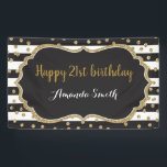 Happy 21st Birthday Banner. Gold Glitter Confetti Banner<br><div class="desc">Happy 21st Birthday Banner for women or man. Black and Gold Birthday Party Banner. Gold Glitter Confetti. Black and White Stripes. Printable Digital. For further customization,  please click the "Customize it" button and use our design tool to modify this template.</div>