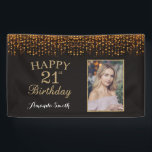 Happy 21st Birthday Banner. Gold Glitter Photo Banner<br><div class="desc">Happy 21st Birthday Banner for women or man. Black and Gold Birthday Party Banner. Gold Glitter Confetti. Black and White Stripes. Printable Digital. For further customization,  please click the "Customize it" button and use our design tool to modify this template.</div>